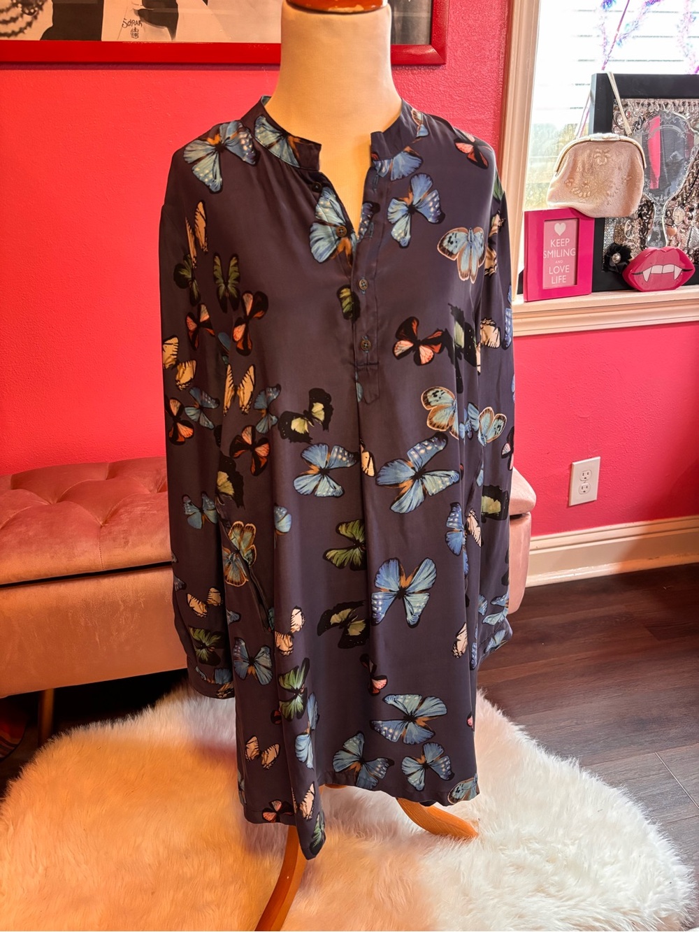 Johnny Was Navy Butterfly Print Tunic Medmium